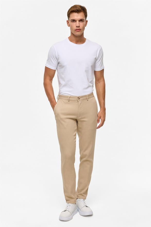 Bej Slim Armürlü Pantolon