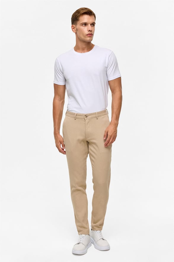 Bej Slim Armürlü Pantolon