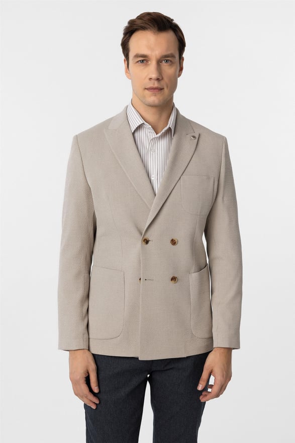 Bej Slim Baskılı Kruveze Yaka 6 Drop Ceket