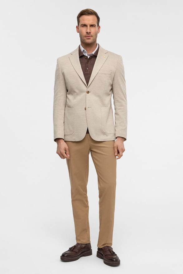 Bej Slim Desenli Mono Yaka 6 Drop Ceket