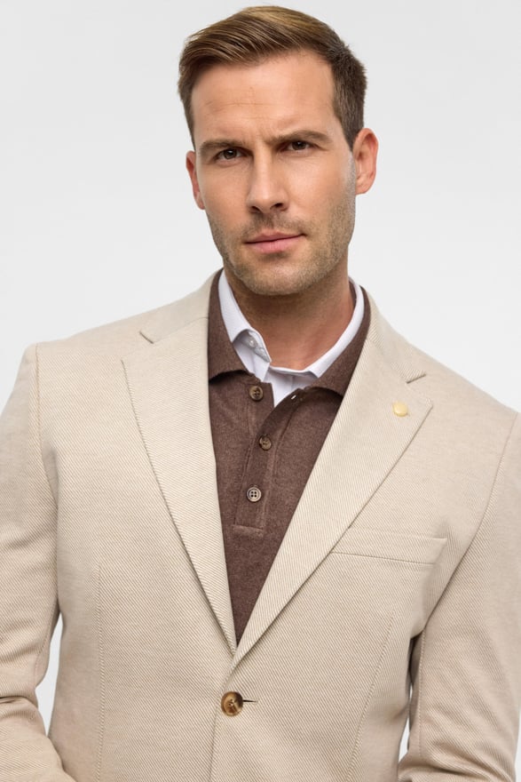 Bej Slim Desenli Mono Yaka 6 Drop Ceket