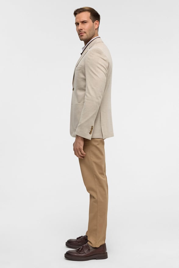 Bej Slim Desenli Mono Yaka 6 Drop Ceket