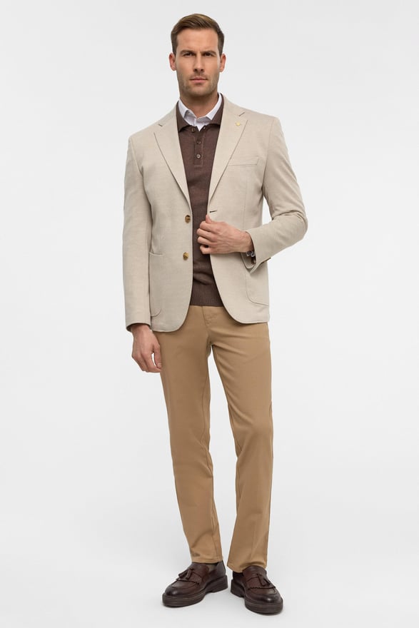 Bej Slim Desenli Mono Yaka 6 Drop Ceket