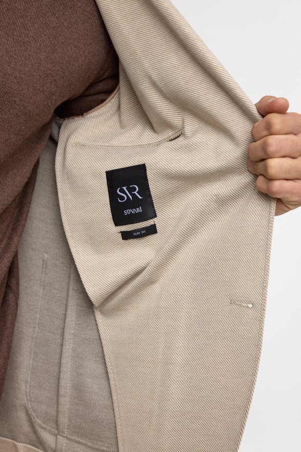 Bej Slim Desenli Mono Yaka 6 Drop Ceket