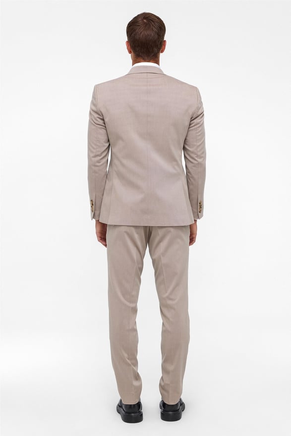 Bej Slim Desenli Sivri Yaka 6 Drop Takım Elbise