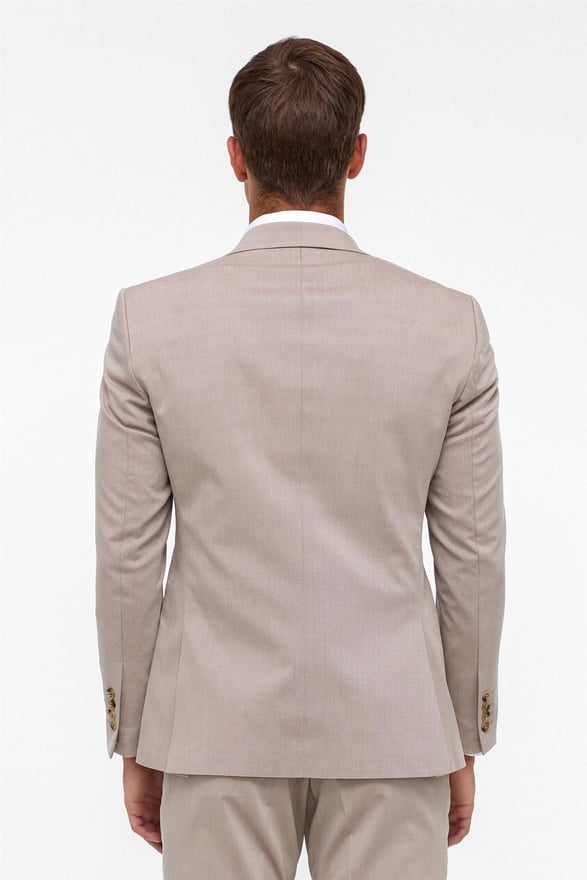 Bej Slim Desenli Sivri Yaka 6 Drop Takım Elbise