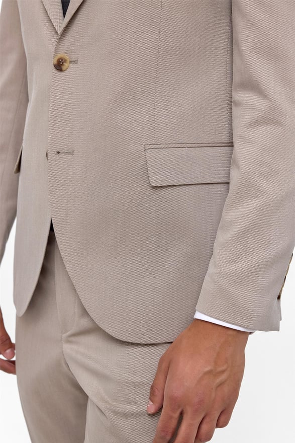 Bej Slim Desenli Sivri Yaka 6 Drop Takım Elbise