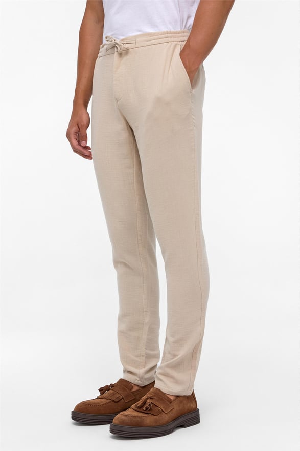 Bej Slim Düz Jogger Pantolon