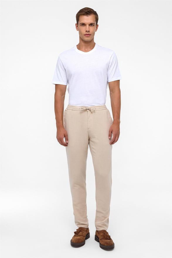 Bej Slim Düz Jogger Pantolon