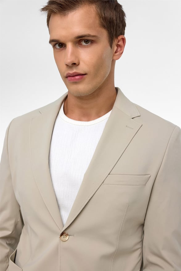 Bej Slim Düz Mono Yaka 6 Drop Jogger Pantolon