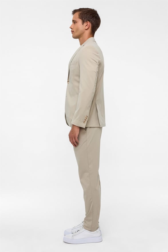 Bej Slim Düz Mono Yaka 6 Drop Jogger Pantolon