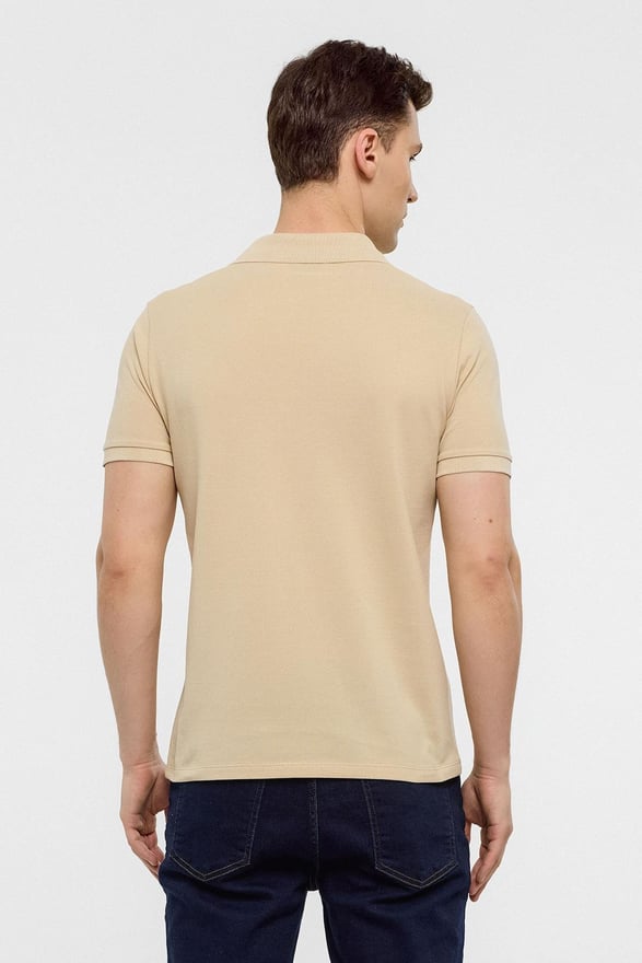 Bej Slim Düz Polo Yaka Tişört