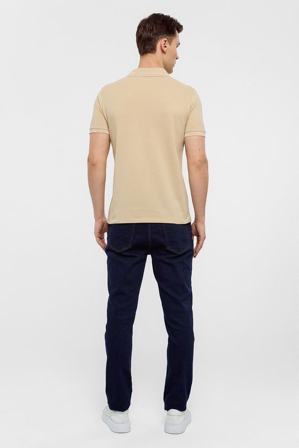 Bej Slim Düz Polo Yaka Tişört