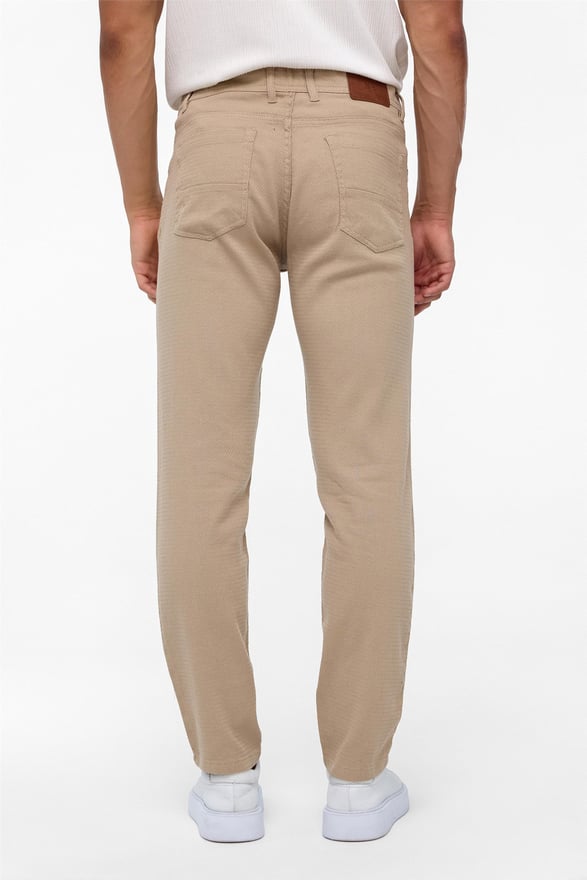 Bej Slim Fit 5 Cep Kalıp Armürlü Kanvas Pantolon