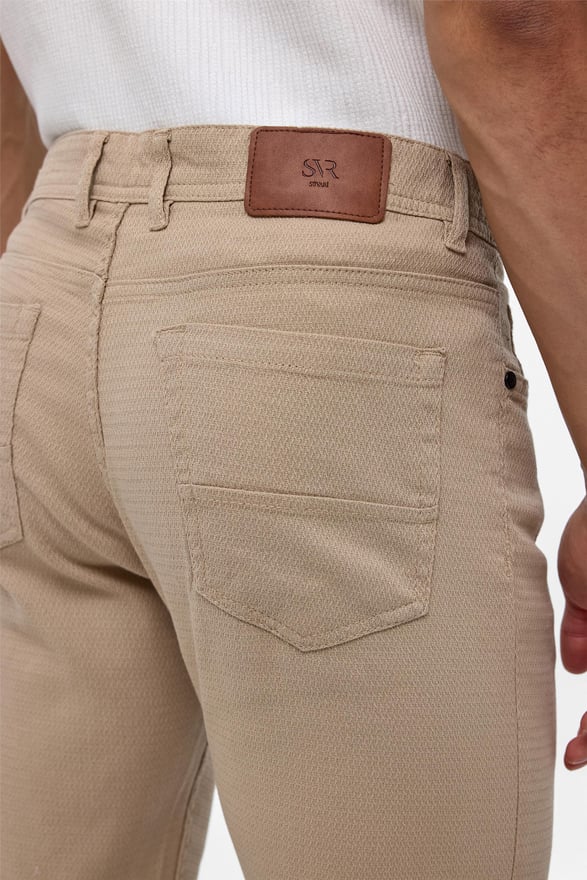 Bej Slim Fit 5 Cep Kalıp Armürlü Kanvas Pantolon