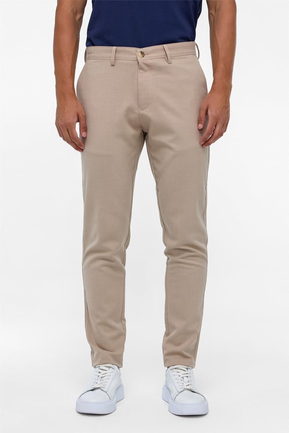 Bej Slim Fit Desenli Kumaş Pantolon