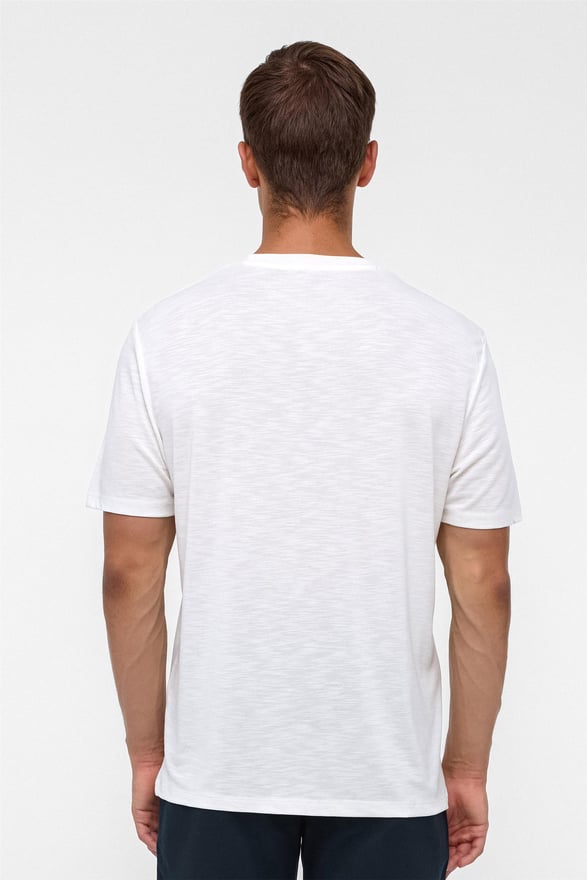 Beyaz Regular Armürlü Bisiklet Yaka Tişört