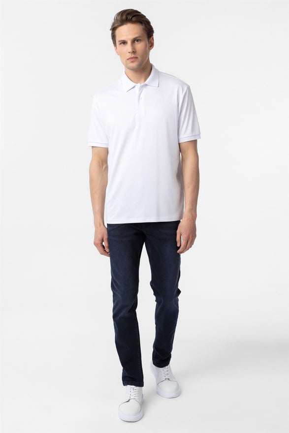 Beyaz Regular Baskılı Polo Yaka Tişört