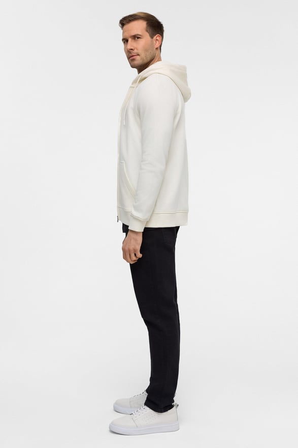 Beyaz Regular Düz Bisiklet Yaka Sweatshirt