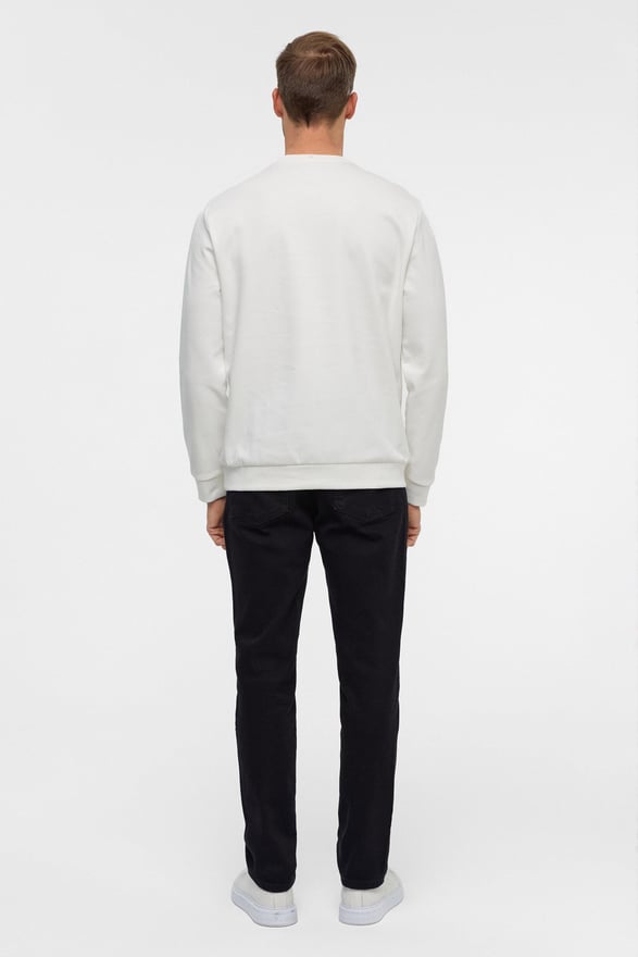 Beyaz Regular Düz Bisiklet Yaka Sweatshirt