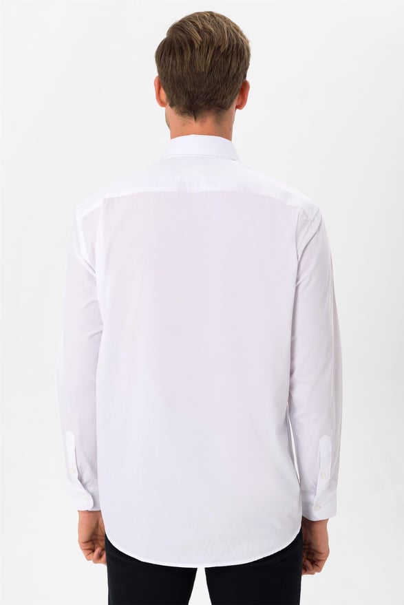 Beyaz Regular Düz Klasik Yaka Gömlek