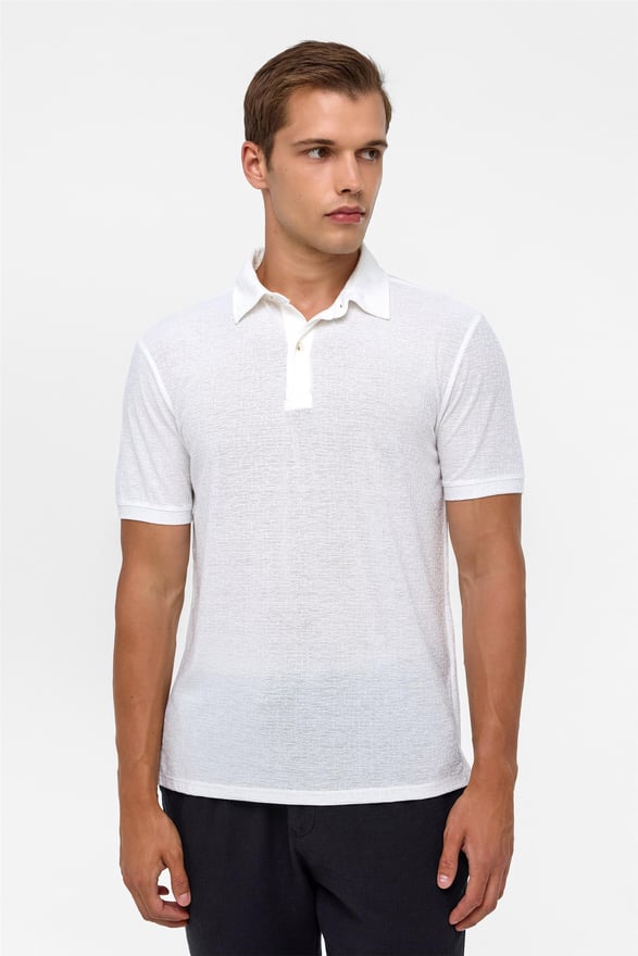 Beyaz Regular Düz Polo Yaka Tişört