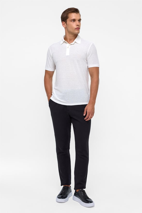 Beyaz Regular Düz Polo Yaka Tişört