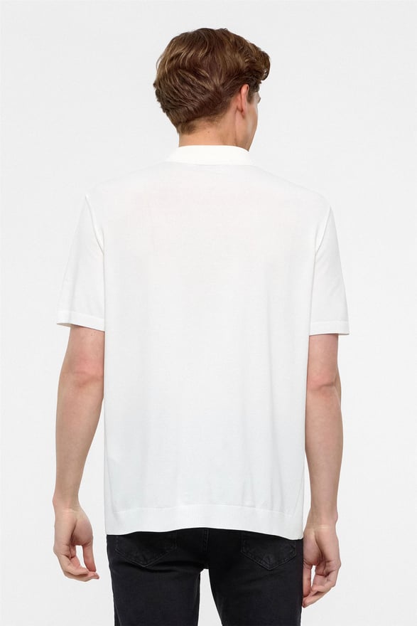 Beyaz Regular Düz Polo Yaka Triko