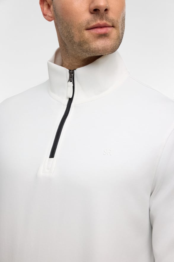 Beyaz Regular Düz Yarım Balıkçı Yaka Sweatshirt