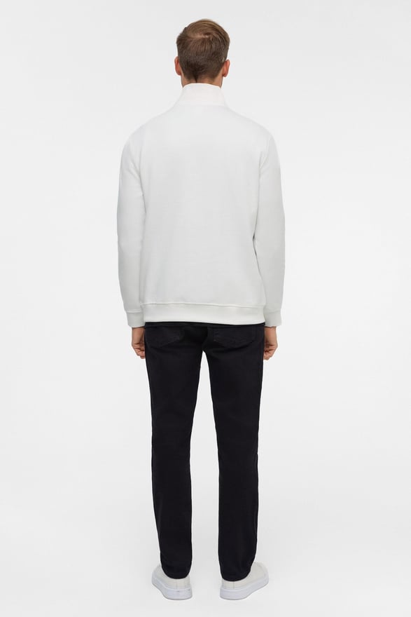 Beyaz Regular Düz Yarım Balıkçı Yaka Sweatshirt