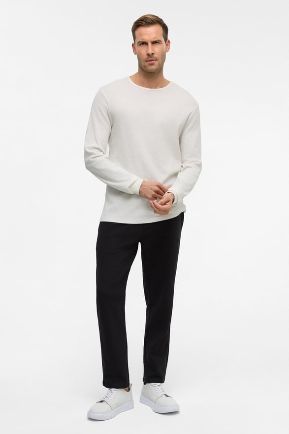 Beyaz Slim Armürlü Bisiklet Yaka Triko