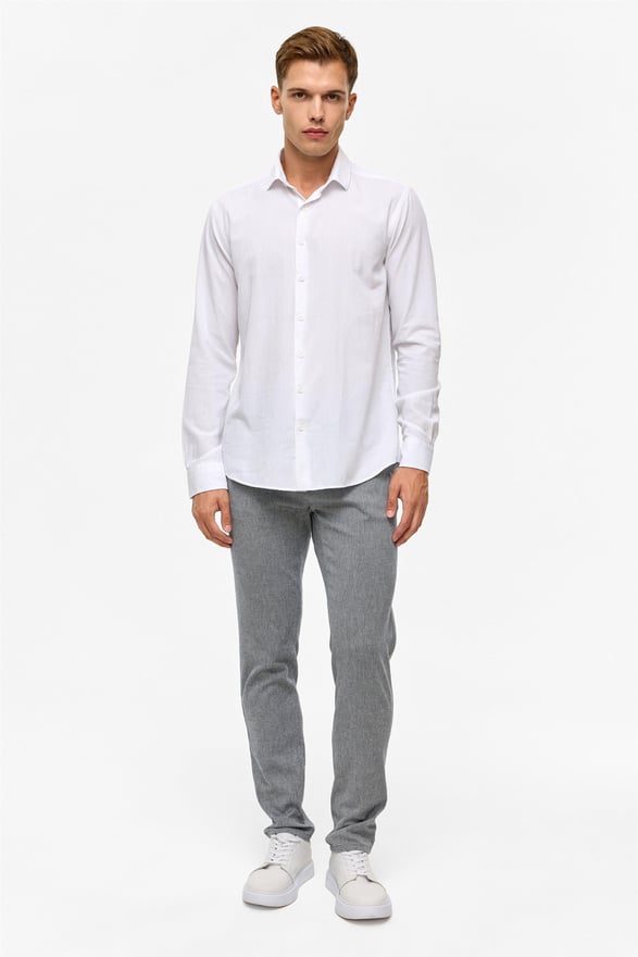 Beyaz Slim Düz Klasik Yaka Gömlek