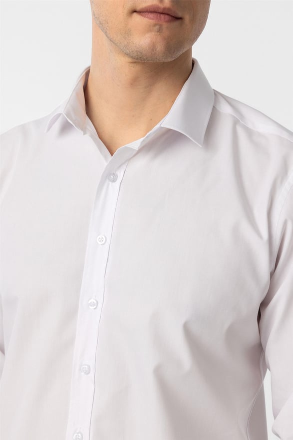 Beyaz Slim Düz Klasik Yaka Gömlek