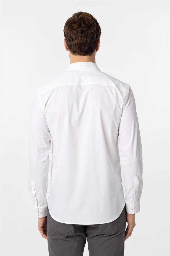Beyaz Slim Düz Klasik Yaka Gömlek