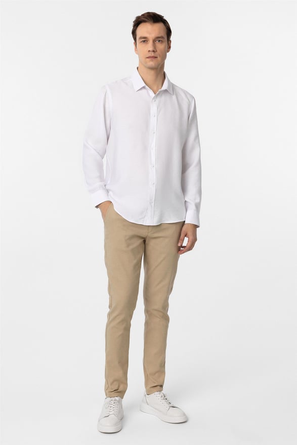 Beyaz Slim Düz Klasik Yaka Gömlek