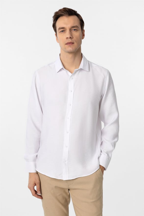 Beyaz Slim Düz Klasik Yaka Gömlek