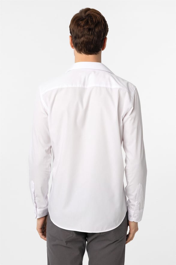 Beyaz Slim Düz Klasik Yaka Gömlek