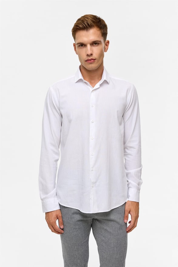 Beyaz Slim Düz Klasik Yaka Gömlek