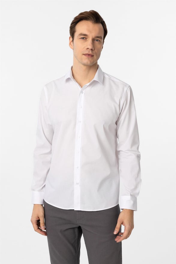 Beyaz Slim Düz Klasik Yaka Gömlek