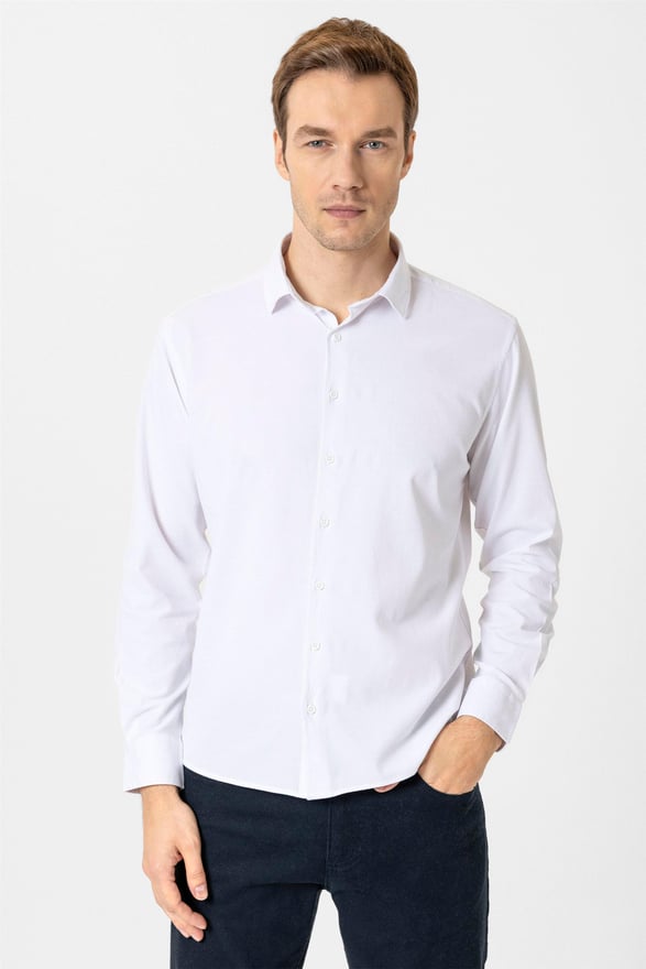 Beyaz Slim Düz Klasik Yaka Gömlek
