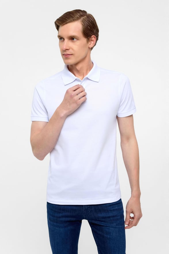 Beyaz Slim Düz Polo Yaka Tişört