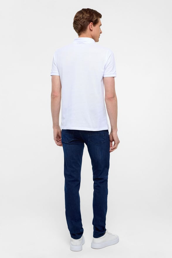 Beyaz Slim Düz Polo Yaka Tişört