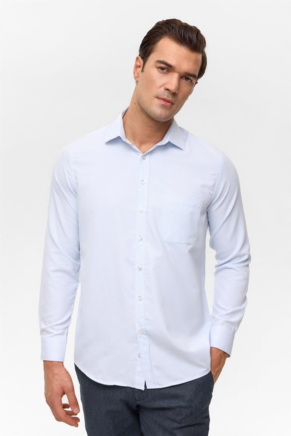 Buz Mavi Regular Desenli Klasik Yaka Gömlek