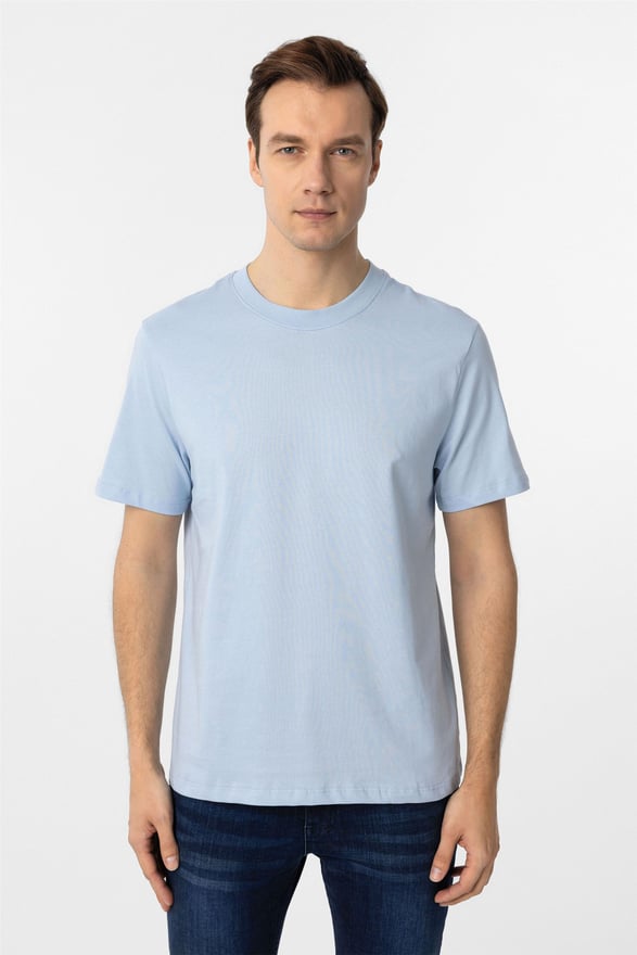 Buz Mavi Regular Düz O Yaka Tişört