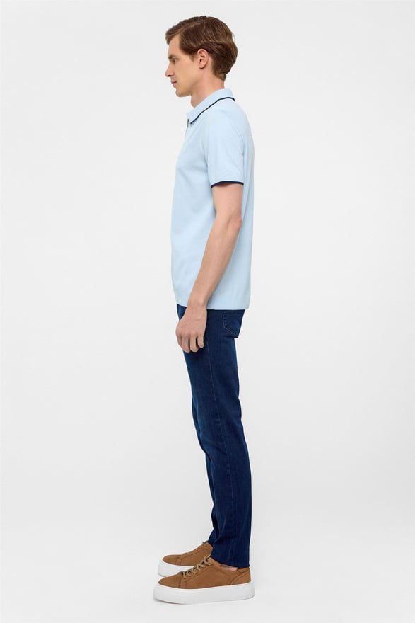 Buz Mavi Regular Düz Polo Yaka Triko