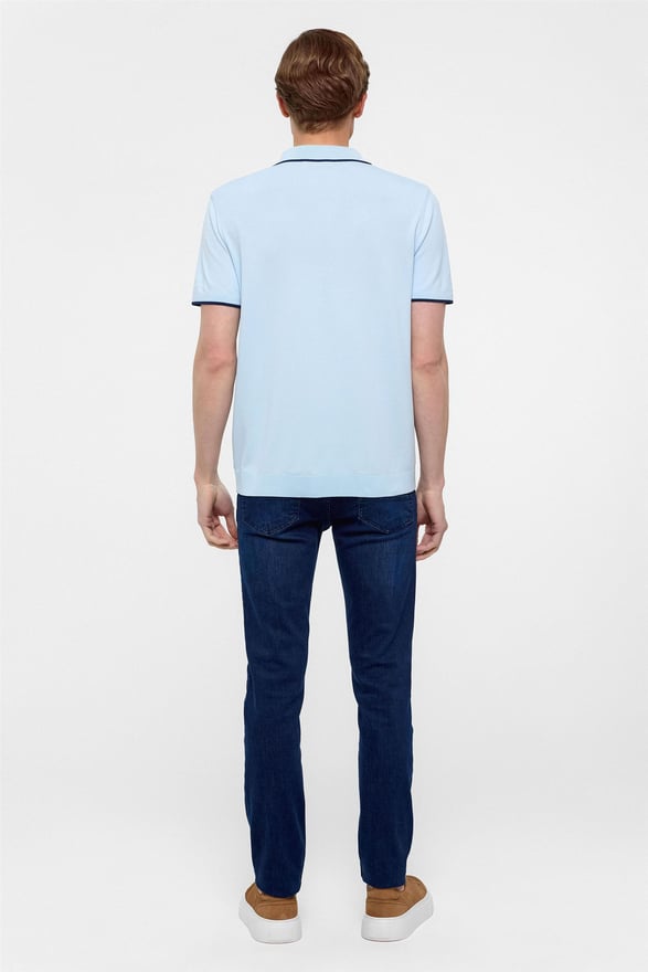 Buz Mavi Regular Düz Polo Yaka Triko