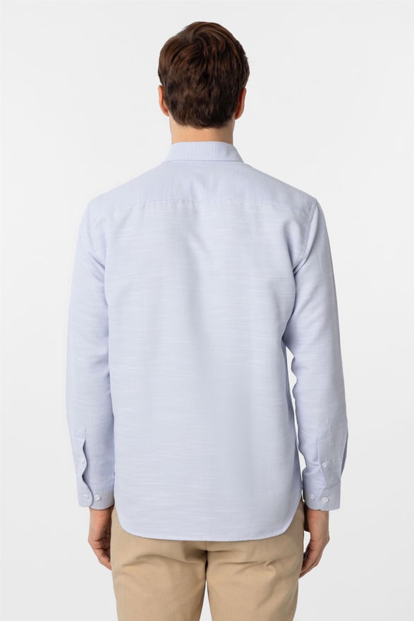 Buz Mavi Slim Armürlü Düğmeli Yaka Gömlek