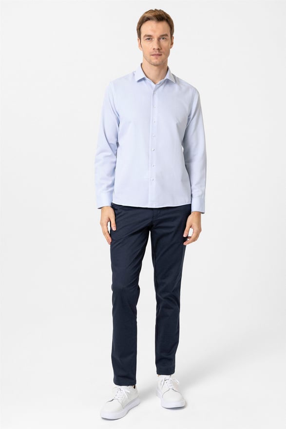 Buz Mavi Slim Armürlü Klasik Yaka Gömlek