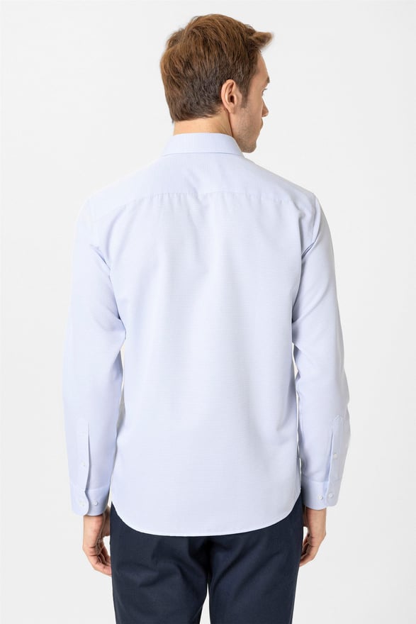 Buz Mavi Slim Armürlü Klasik Yaka Gömlek