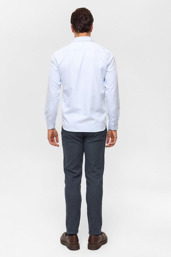 Buz Mavi Slim Armürlü Klasik Yaka Gömlek